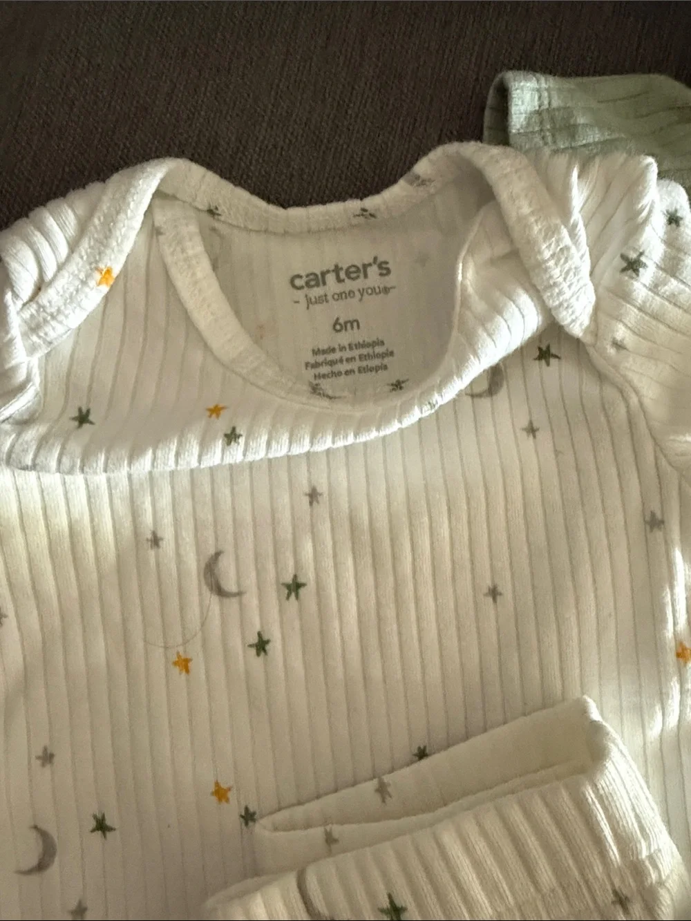Carter's Ribbed Sage Green and White Star & Moon 2-Piece Baby Matching Set